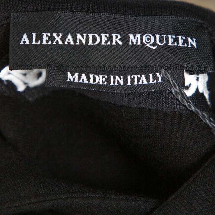Pre Owned Alexander McQueen Black Neoprene Floral Panel Hoodie XS