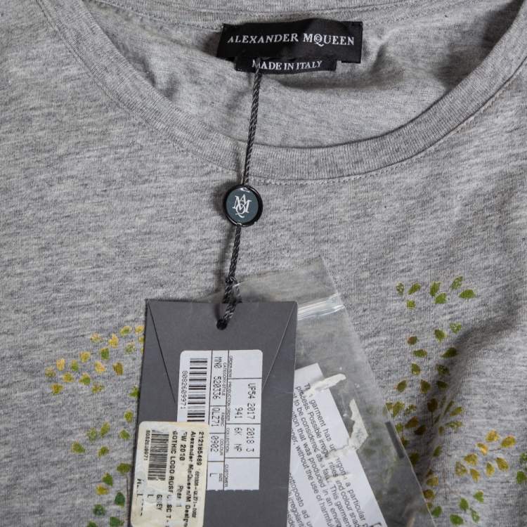 Pre Owned Alexander McQueen Grey Cotton Printed Short Sleeve T-Shirt L