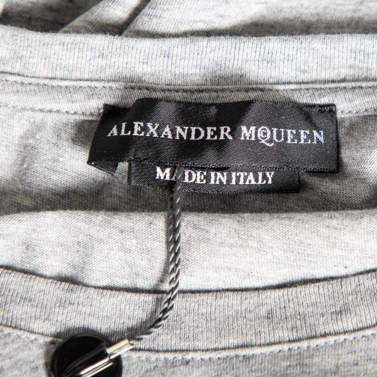 Pre Owned Alexander McQueen Grey Cotton Printed Short Sleeve T-Shirt L