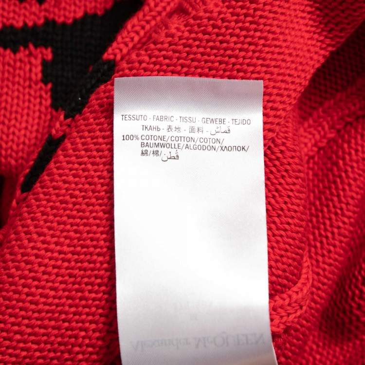 Pre Owned Alexander McQueen Red Logo Patterned Cotton Knit Crew Neck Sweater M 