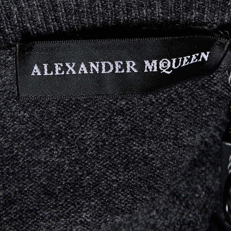 Pre Owned Alexander McQueen Grey Pierced Skull Wool & Cashmere Sweater L