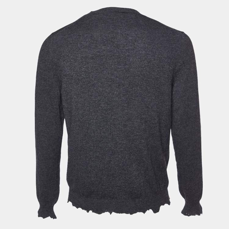 Pre Owned Alexander McQueen Grey Pierced Skull Wool & Cashmere Sweater L