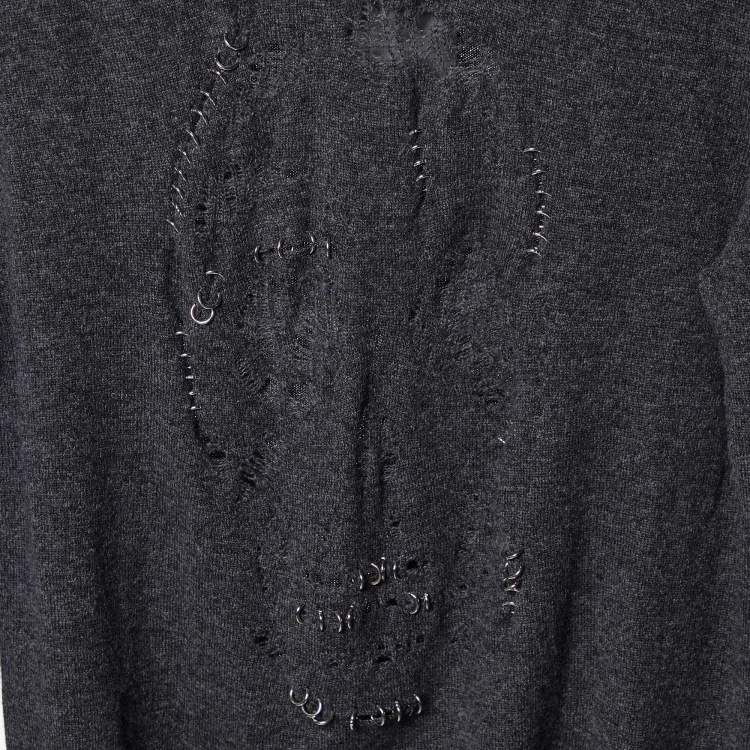 Pre Owned Alexander McQueen Grey Pierced Skull Wool & Cashmere Sweater L