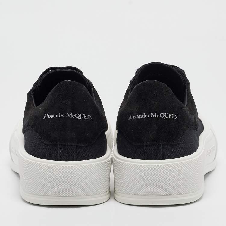 Pre Owned Alexander McQueen Black Canvas and Suede Plimsoll Lace Up Sneakers Size 43