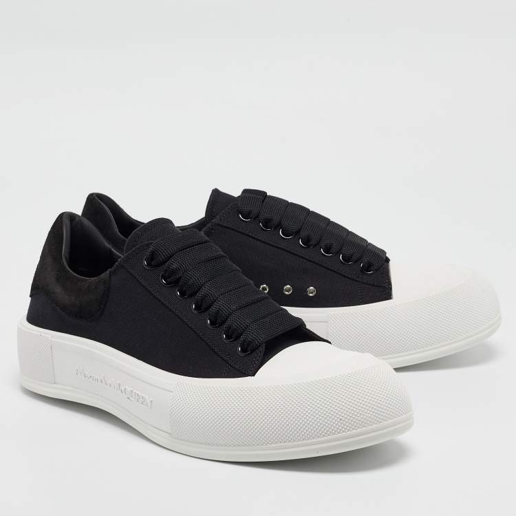 Pre Owned Alexander McQueen Black Canvas and Suede Plimsoll Lace Up Sneakers Size 43
