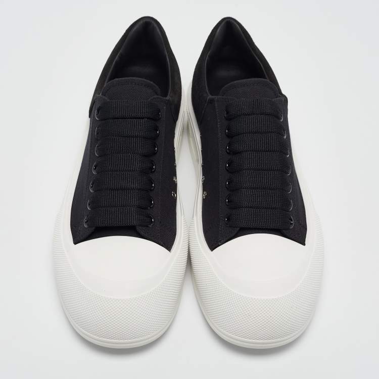 Pre Owned Alexander McQueen Black Canvas and Suede Plimsoll Lace Up Sneakers Size 43