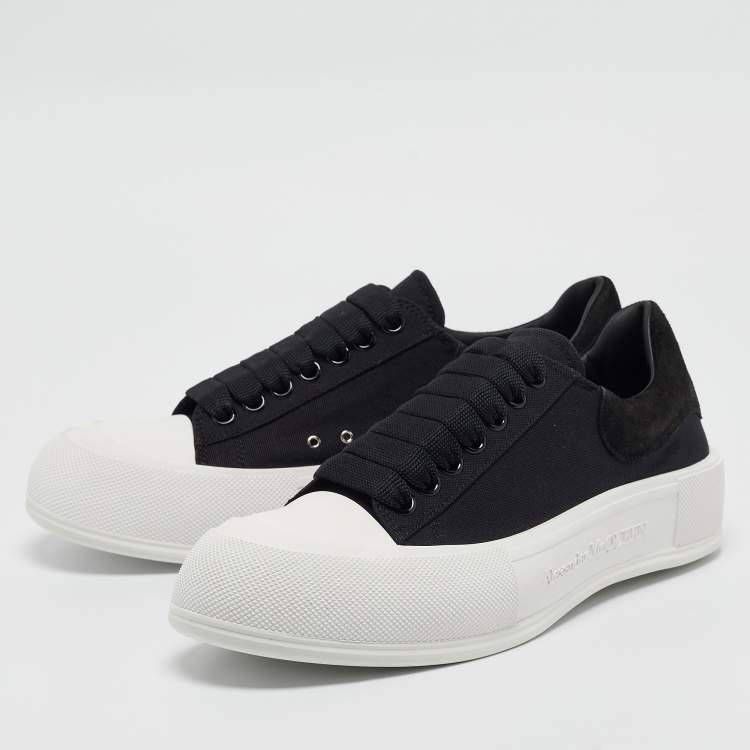Pre Owned Alexander McQueen Black Canvas and Suede Plimsoll Lace Up Sneakers Size 43