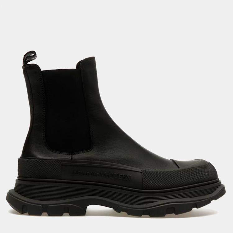 Pre Owned Alexander McQueen Black Tread Slick Chelsea Boots Size EU 42