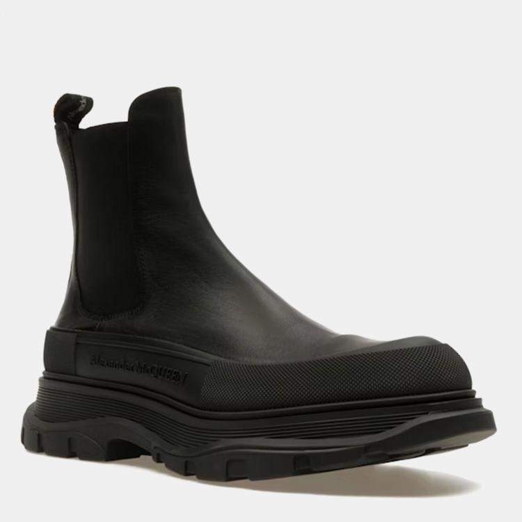 Pre Owned Alexander McQueen Black Tread Slick Chelsea Boots Size EU 42