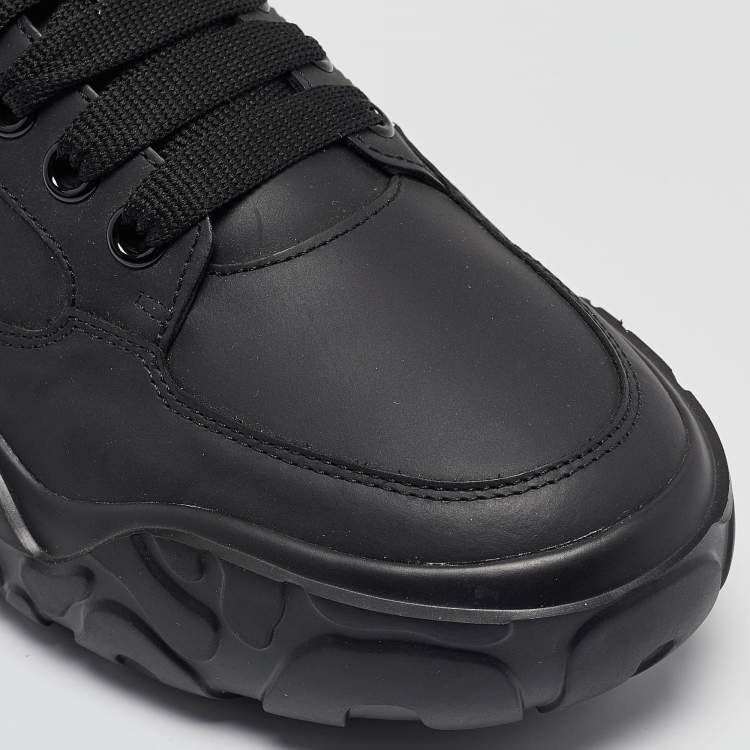 Pre Owned Alexander McQueen Black Leather Oversized Runner Lace Up Sneakers Size 43
