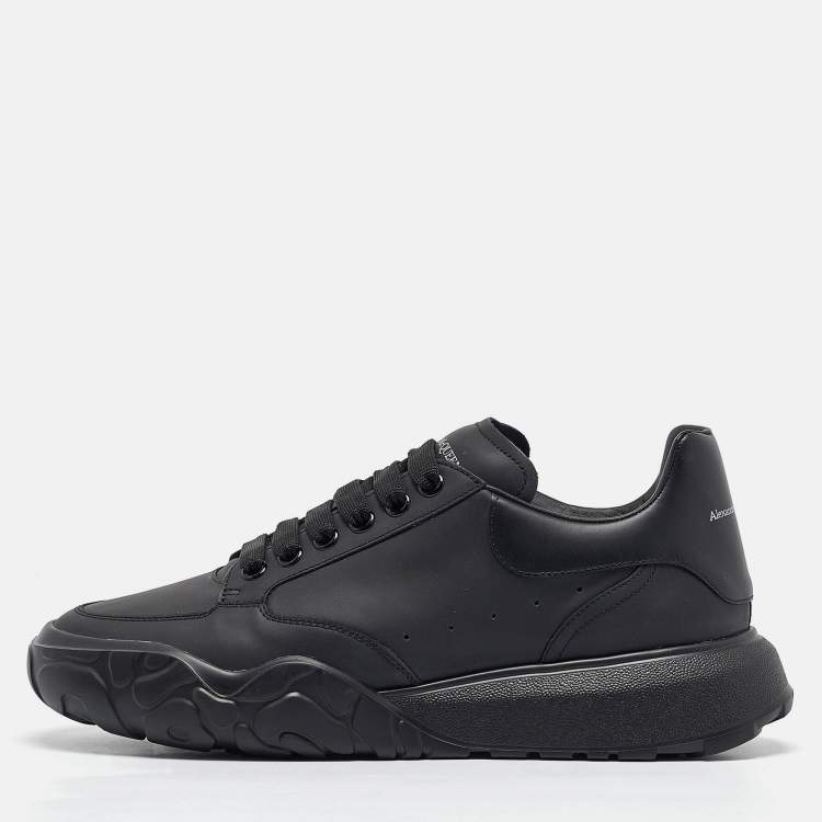 Pre Owned Alexander McQueen Black Leather Oversized Runner Lace Up Sneakers Size 43