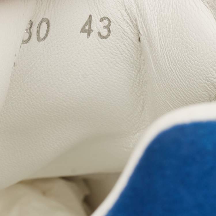 Pre Owned Alexander McQueen White/Blue Leather and Suede Oversized  Sneakers Size 43