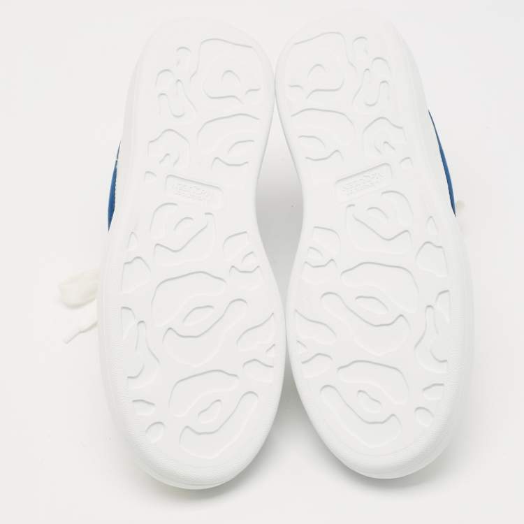 Pre Owned Alexander McQueen White/Blue Leather and Suede Oversized  Sneakers Size 43