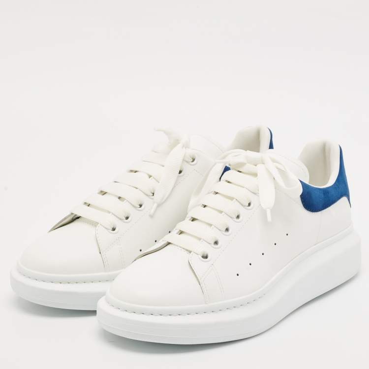 Pre Owned Alexander McQueen White/Blue Leather and Suede Oversized  Sneakers Size 43