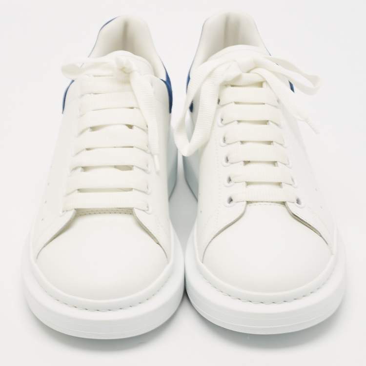 Pre Owned Alexander McQueen White/Blue Leather and Suede Oversized  Sneakers Size 43