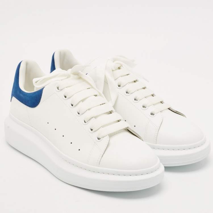 Pre Owned Alexander McQueen White/Blue Leather and Suede Oversized  Sneakers Size 43