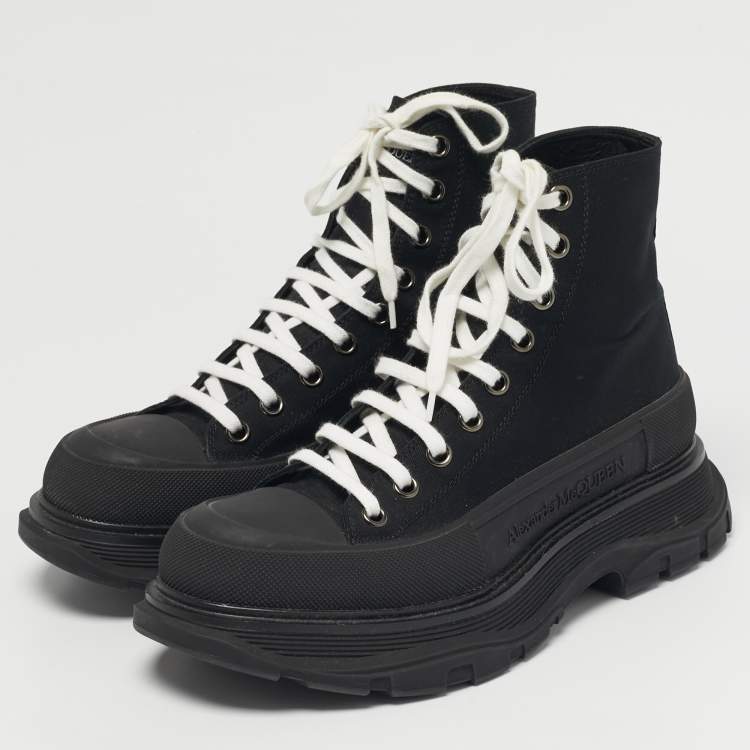 Pre Owned Alexander McQueen Black Canvas Tread Slick High Top Sneakers Size 41
