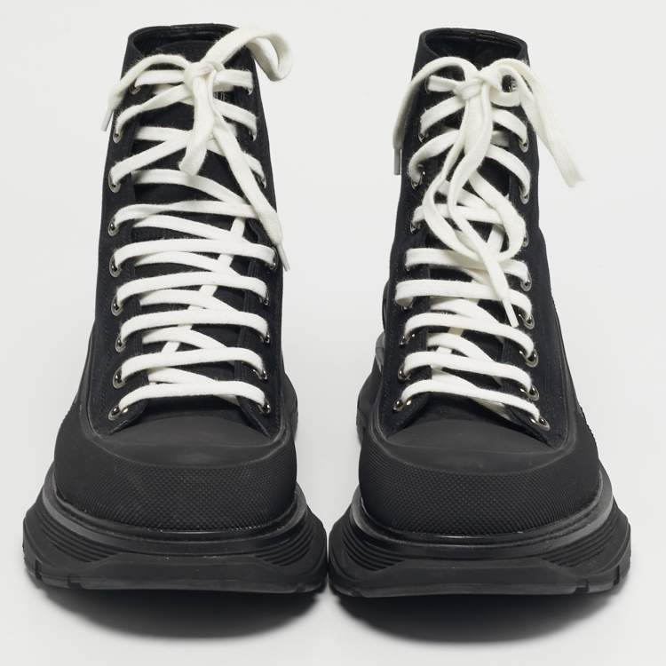 Pre Owned Alexander McQueen Black Canvas Tread Slick High Top Sneakers Size 41