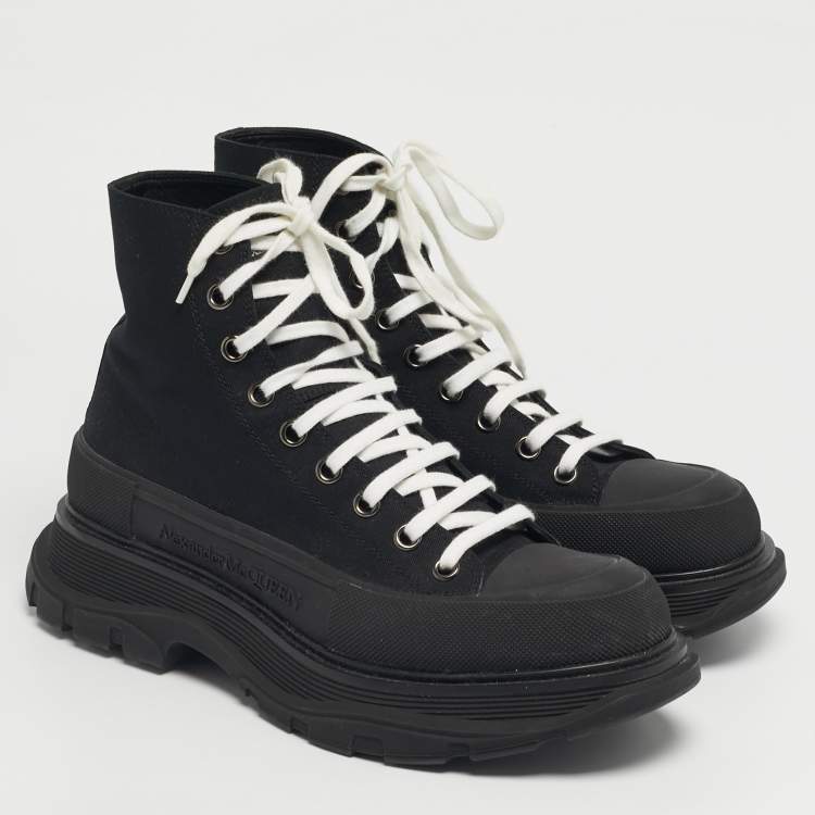 Pre Owned Alexander McQueen Black Canvas Tread Slick High Top Sneakers Size 41
