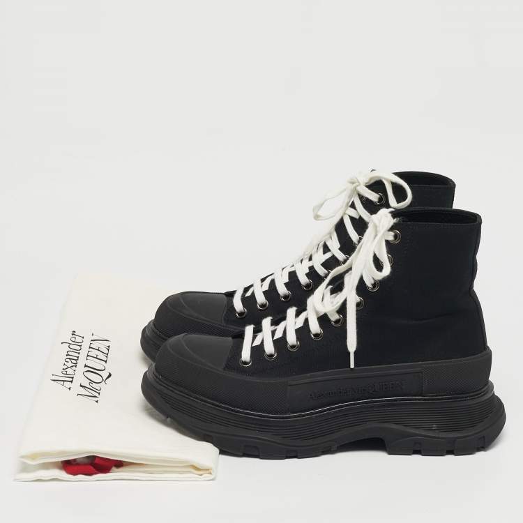 Pre Owned Alexander McQueen Black Canvas Tread Slick High Top Sneakers Size 41