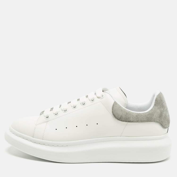 Pre Owned Alexander McQueen Larry Size 45 White/Grey Leather and Suede Low Top Sneakers
