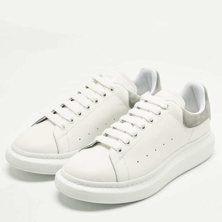 Pre Owned Alexander McQueen Larry Size 45 White/Grey Leather and Suede Low Top Sneakers