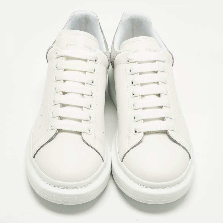 Pre Owned Alexander McQueen Larry Size 45 White/Grey Leather and Suede Low Top Sneakers