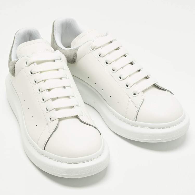 Pre Owned Alexander McQueen Larry Size 45 White/Grey Leather and Suede Low Top Sneakers