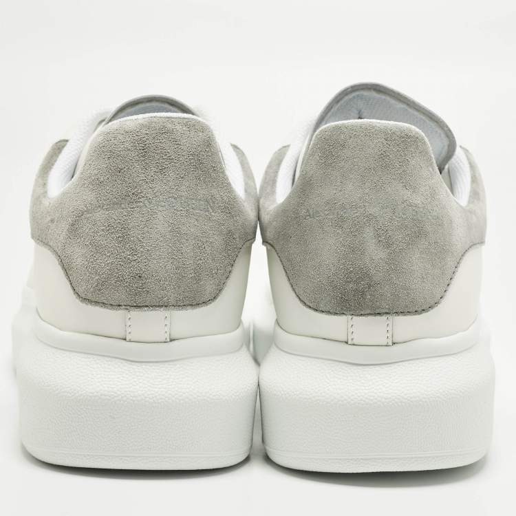 Pre Owned Alexander McQueen Larry Size 45 White/Grey Leather and Suede Low Top Sneakers