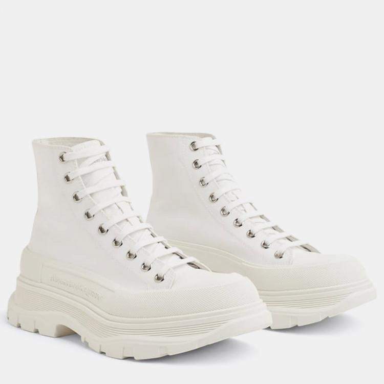 Pre Owned حذاء بوت ألكسندر ماكوين تريد سليك ثلاثي أبيض مقاس 39