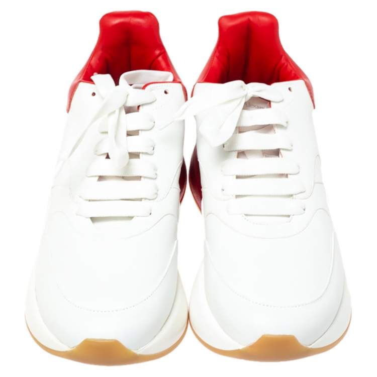 Pre Owned Alexander McQueen Red/White Leather Larry Oversized Low Top Sneakers Size 42