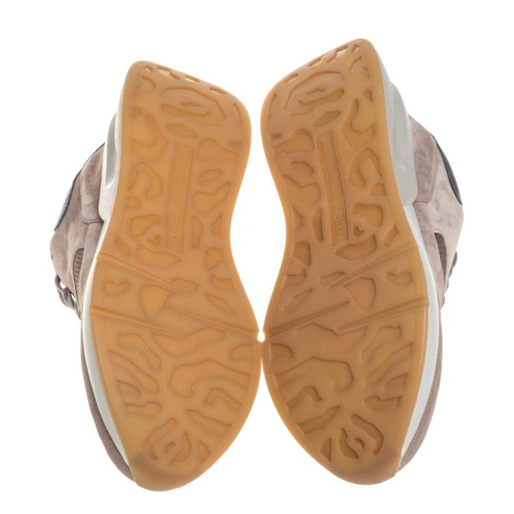 Pre Owned Alexander McQueen Beige/Grey Suede Leather And Mesh Runner Raised Sole Low Top Sneakers Size 42