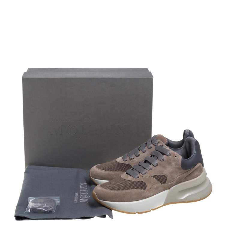 Pre Owned Alexander McQueen Beige/Grey Suede Leather And Mesh Runner Raised Sole Low Top Sneakers Size 42