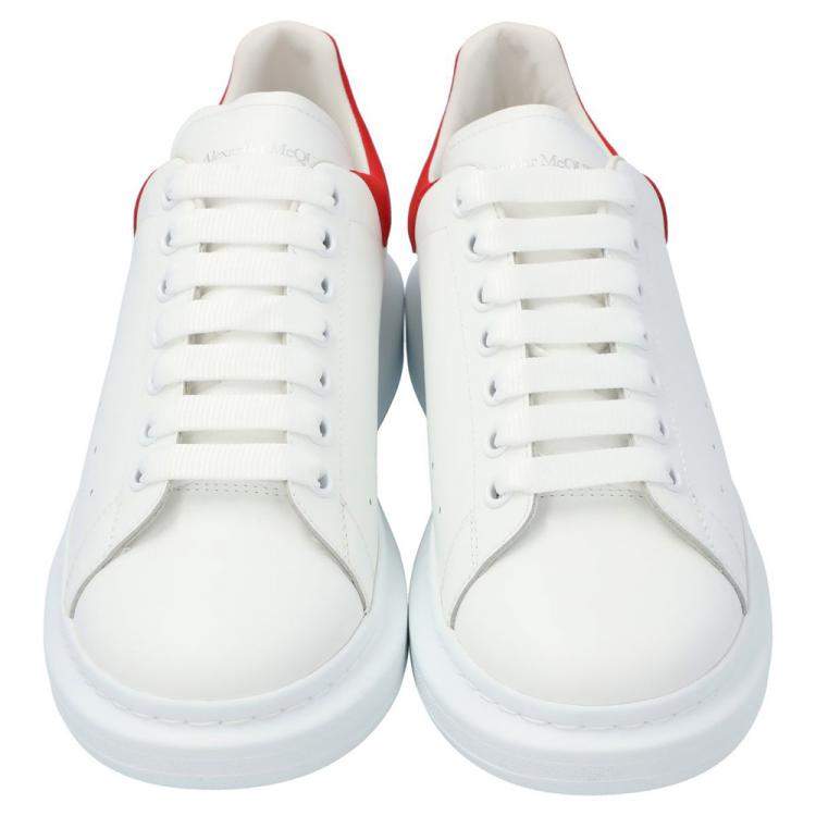 Pre Owned Alexander McQueen White/Red Leather Oversized Low Top Sneakers Size EU 42