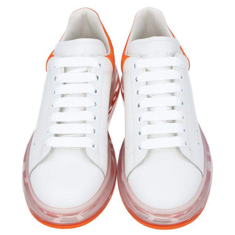 Pre Owned Alexander McQueen White/Orange Leather Oversized Clear Sole Sneakers Size EU 44