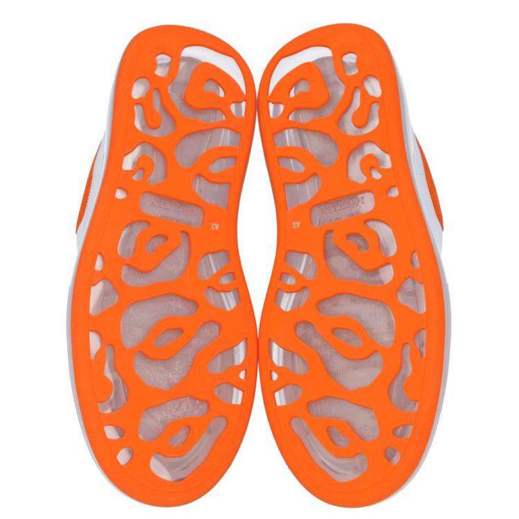 Pre Owned Alexander McQueen White/Orange Leather Oversized Clear Sole Sneakers Size EU 45