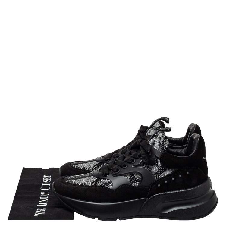 Pre Owned Alexander McQueen Black Suede And Mesh Oversized Runner Sneakers Size 41.5