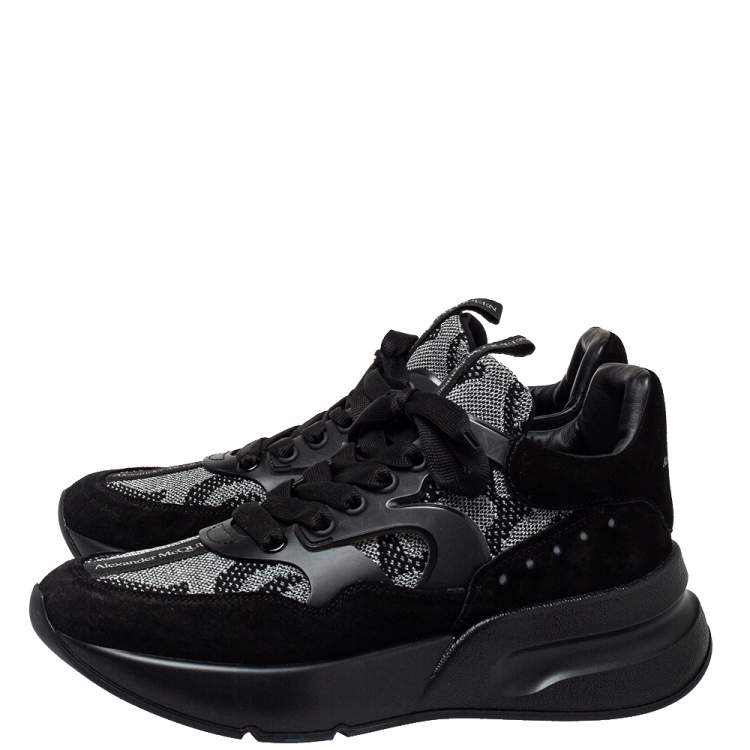 Pre Owned Alexander McQueen Black Suede And Mesh Oversized Runner Sneakers Size 41.5
