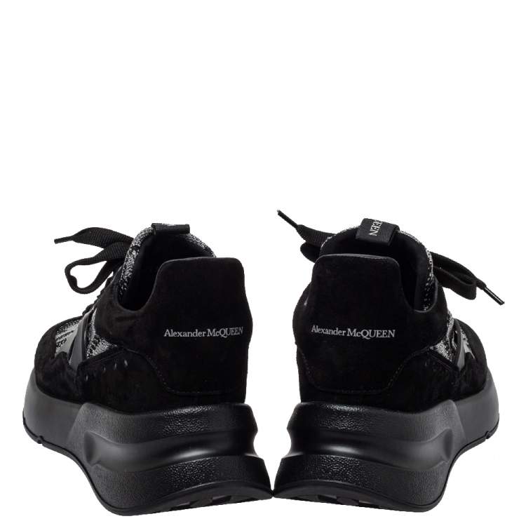 Pre Owned Alexander McQueen Black Suede And Mesh Oversized Runner Sneakers Size 41.5