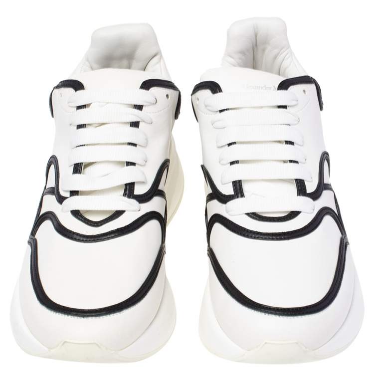 Pre Owned Alexander McQueen White/Black Leather Oversized Runner Sneakers Size 44