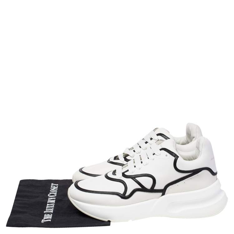 Pre Owned Alexander McQueen White/Black Leather Oversized Runner Sneakers Size 44