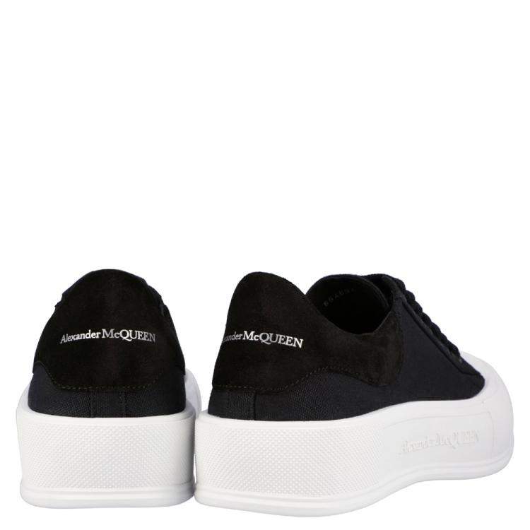 Pre Owned Alexander Mcqueen Black/white Deck Lace-up Plimsoll Sneaker Size EU 42