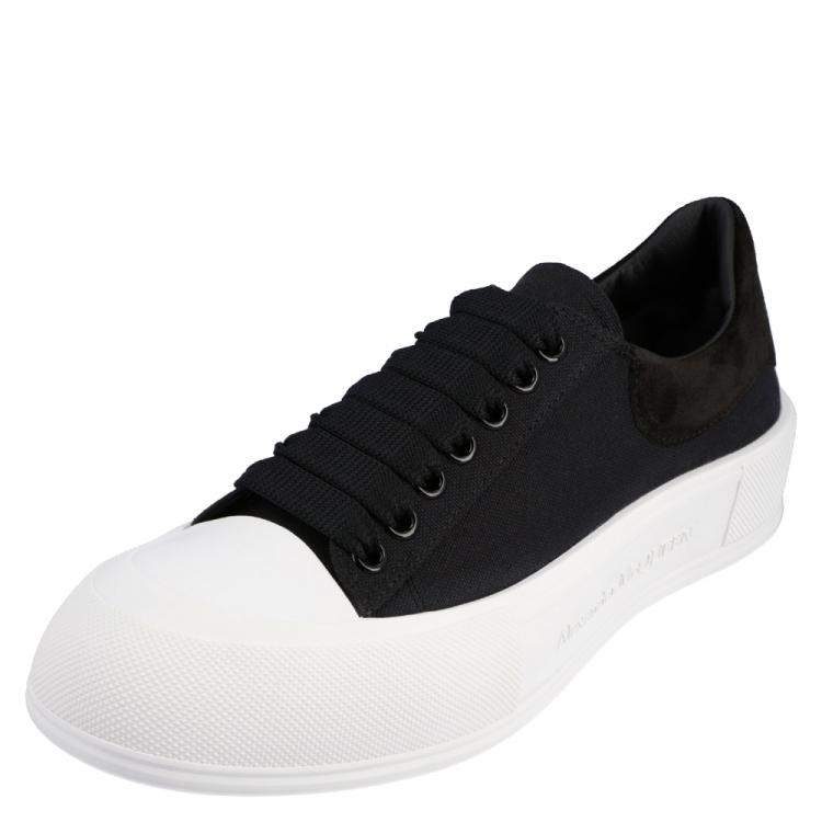 Pre Owned Alexander Mcqueen Black/white Deck Lace-up Plimsoll Sneaker Size EU 42