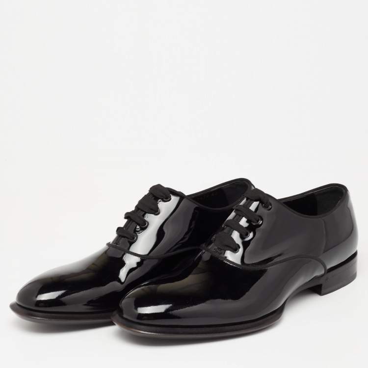 Pre Owned Alexander McQueen Black Patent Leather Oxford Size 42