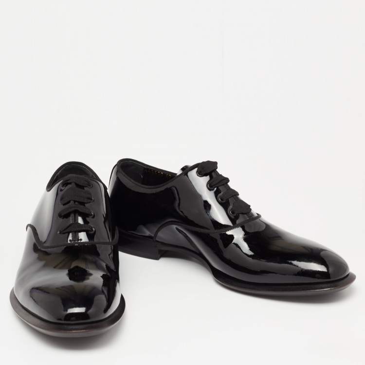 Pre Owned Alexander McQueen Black Patent Leather Oxford Size 42