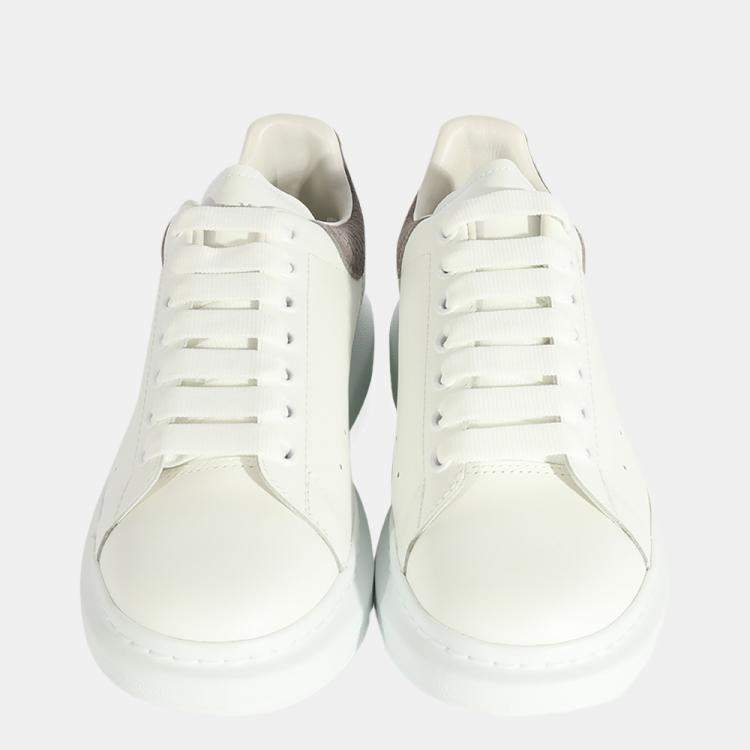 Pre Owned Alexander McQueen White Lead Crocodile Oversized Sneaker EU 41.5
