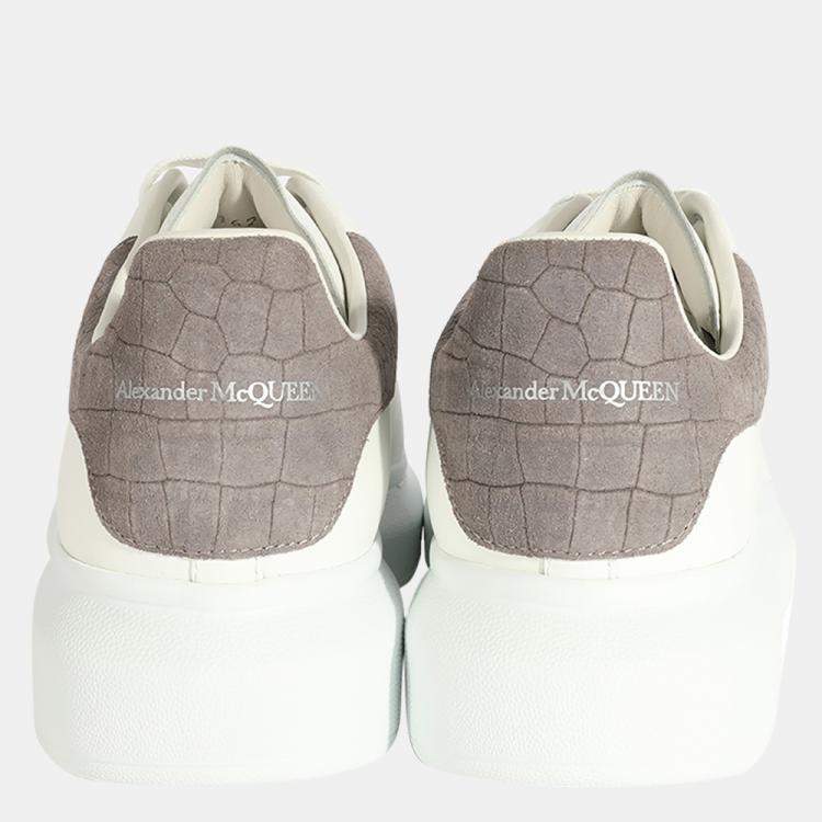 Pre Owned Alexander McQueen White Lead Crocodile Oversized Sneaker EU 41.5