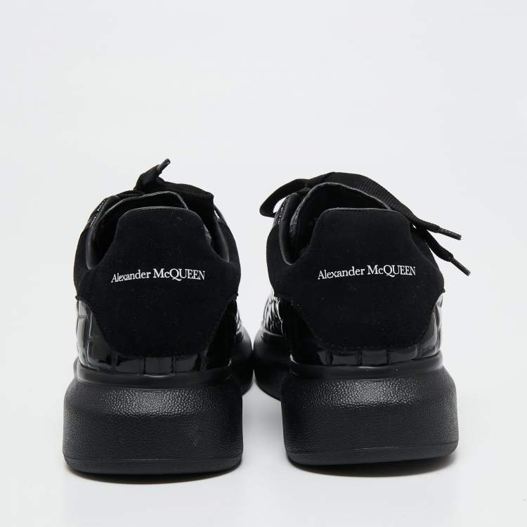 Pre Owned Alexander McQueen Black Croc Embossed Patent Leather Oversized Sneakers Size 43