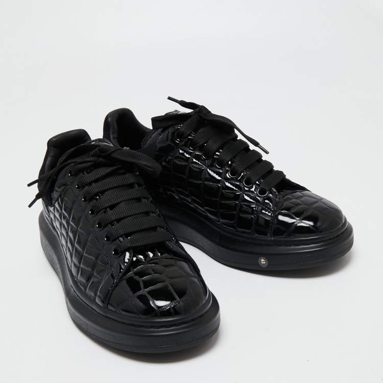 Pre Owned Alexander McQueen Black Croc Embossed Patent Leather Oversized Sneakers Size 43
