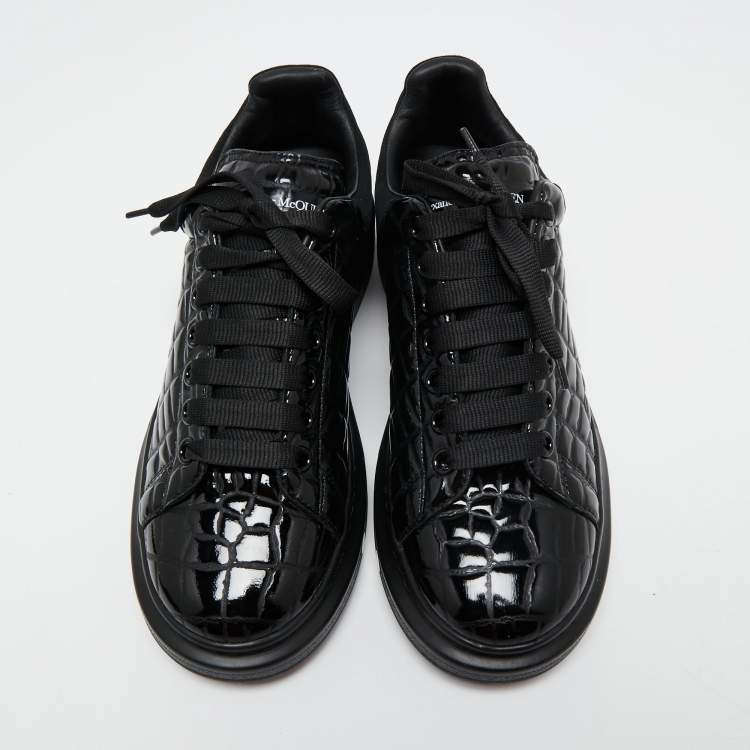 Pre Owned Alexander McQueen Black Croc Embossed Patent Leather Oversized Sneakers Size 43